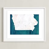 "Iowa in Paint" - Art Print in Iowa Teal by Denise Wong - Framed