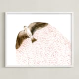 "Soaring Bird" - Art Print in Soft Rose by Eve Schultz - Framed