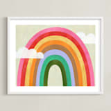 "Rainbow & Clouds" - Art Print in Ruby Red by melanie mikecz - Framed