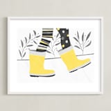 "rainboots on sunny days" - Art Print in dandelion yellow by Leanne Friedberg - Framed