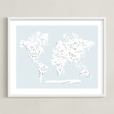 "Beautiful World Map" - Art Print in Soft Sky by Jessie Steury - Framed