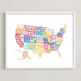 "Delightfully Lettered USA Map" - Art Print in Rainbow by Jessie Steury - Framed