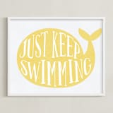 "Keep Swimming" - Art Print in Lemon yellow by Johanna Phillips Huuva - Framed