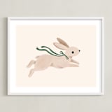 "Rabbit With Bow" - Art Print in Hunter Green by Vivian Yiwing - Framed