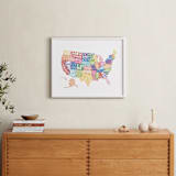 "Delightfully Lettered USA Map" - Art Print in Rainbow by Jessie Steury - In a Room