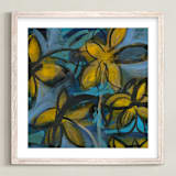 "Shining Flowers Series 1" - Art Print in Vibrant Blue and Yellow by Angela Simeone - Framed