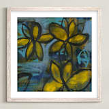 "Shining Flowers Series 2" - Art Print in Brillant Blue and Yellow by Angela Simeone - Framed