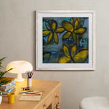 "Shining Flowers Series 2" - Art Print in Brillant Blue and Yellow by Angela Simeone - In a Room