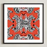 "Zebraba Tile" - Art Print in China Red by 2birdstone - Framed