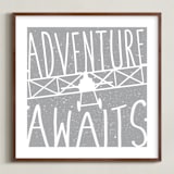 "Adventure Awaits Vintage Airplane" - Art Print in White by Lorena Depante - Framed