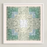 "Scribble Square" - Art Print in Green Pastel by Kathleen Ney - Framed