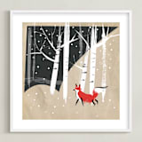 "Foxy Woods" - Art Print in Kraft Paper Brown by Annie Bakst - Framed
