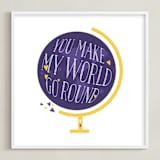 "Lettered World Go Round" - Art Print in Violet Purple by curiouszhi - Framed