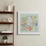 "Bunnies in the Garden" - Art Print in Seafoam Blue by Anne Lehman Stolpe - In a Room