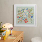 "Bunnies in the Garden" - Art Print in Seafoam Blue by Anne Lehman Stolpe - In a Room
