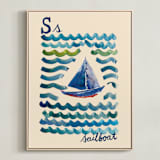 "S for Sailboat" - Art Print in Ocean Blue by Samantha Tang - Framed Canvas