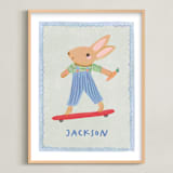 "Bunny on a Roll" - Personalized Art Print in Blue by Creo Study - Framed