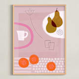 "Still Life with Yellow Pears" - Art Print in Dusky pink by Francesca Iannaccone - Framed
