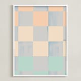 "delicate wash check" - Art Print in Peach by Baumbirdy - Framed