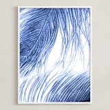"Fine Feathered I" - Art Print in Midnight Blue by Debra Pruskowski - Framed