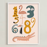 "Safari Friends Numerals" - Personalized Art Print in Flamingo by Jenna Holcomb - Framed