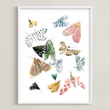 "Moths" - Art Print in Moss Green by Emilie Simpson - Framed