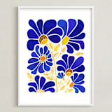 "The Happiest Flowers" - Art Print in Cobalt Blue by Kristian Gallagher - Framed