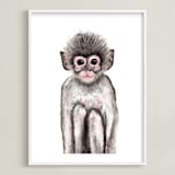 "Baby Animal Monkey" - Art Print in wood smoke by Cass Loh - Framed