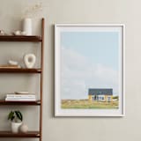 "Yellow House At The Hill" - Art Print in Pastel Blue by Alexandra Feo - In a Room