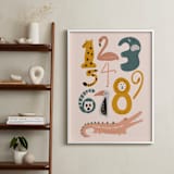 "Safari Friends Numerals" - Personalized Art Print in Flamingo by Jenna Holcomb - In a Room