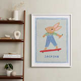"Bunny on a Roll" - Personalized Art Print in Blue by Creo Study - In a Room