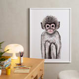 "Baby Animal Monkey" - Art Print in wood smoke by Cass Loh - In a Room