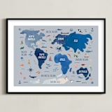 "Nautical Map" - Art Print in Soft Blue by Carrie Cantwell - Framed
