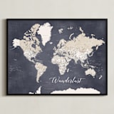 "Glynn detailed distressed world map" - Art Print in Dark muted blue by Rosana Laiz Blursbyai - Framed