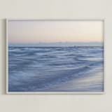 "Soft Waves and Lighted Pier After Sunset" - Art Print in Bluish Gray by Kathy Van Torne - Framed
