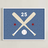 "Little Slugger Series 3" - Personalized Art Print in Denim by Pinky Diamond Studio - Framed