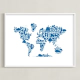 "Little Big World Map" - Art Print in Bluebell by Jessie Steury - Framed