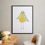 "Sweet Baby Bird" - Art Print in Banana Yellow by Jan Shepherd - In a Room