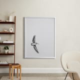 "Gliding Pelican Over Lake" - Art Print in Monochrome by Mary Ann Glynn-Tusa - In a Room