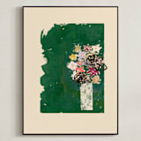 "Bouquet against painted green background" - Art Print in Green Bouquet by Bethania Lima - Framed Canvas