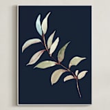 "Botanical Leaves in Blue I" - Art Print in navy blue by Nika Martinez - Framed Canvas