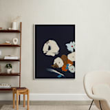 "Abstract Botanical Navy Shadows #2" - Art Print in dark navy blue by Caryn Owen - In a Room