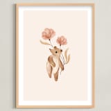 "Bear with Flowers" - Art Print in Tan by Vivian Yiwing - Framed