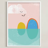 "Bird Rock" - Art Print in Dusty Rose by sue prue - Framed