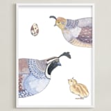 "The Quail Family" - Art Print in soft gold by Natalie Groves - Framed