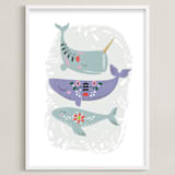 "Folk Whales" - Art Print in Mint by Hannah Williams - Framed