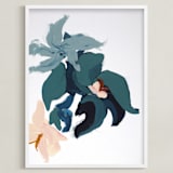 "Modern Abstract Floral art print" - Art Print in turquoise blue by Caryn Owen - Framed