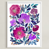 "hand painted flowers_5f" - Art Print in purple by Ramoncita - Framed