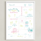 "Palmetto Bluffs Calligraphy Map" - Art Print in Teal by Megan Kelso - Framed