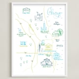 "Chicago Calligraphy Map" - Art Print in Dark Green by Megan Kelso - Framed